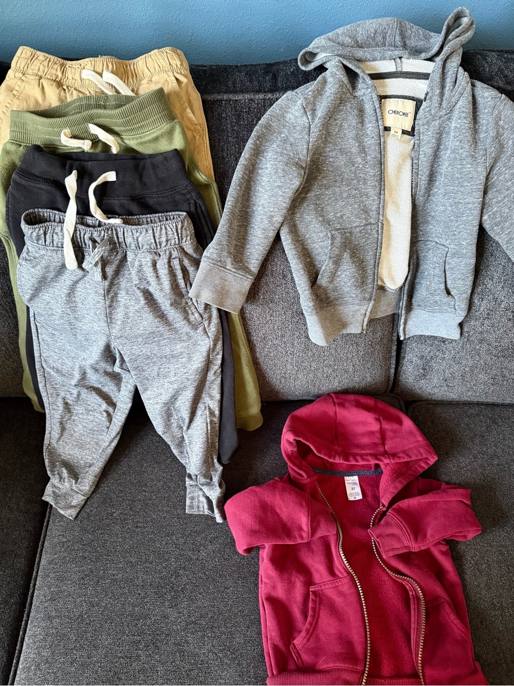 The Children's Place Gray and Burgundy Kids Jogger Set with Assorted Pants